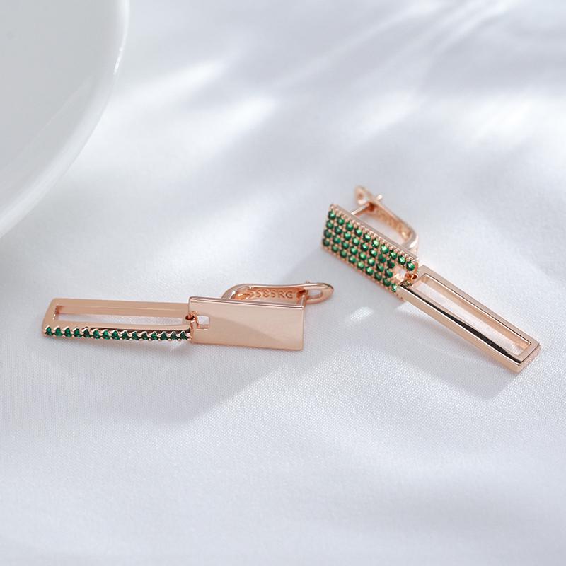 Trend For Square Earrings Geometry Women Rose Gold Color Full Green Natural Zircon Accessories Daily Fine Jewelry