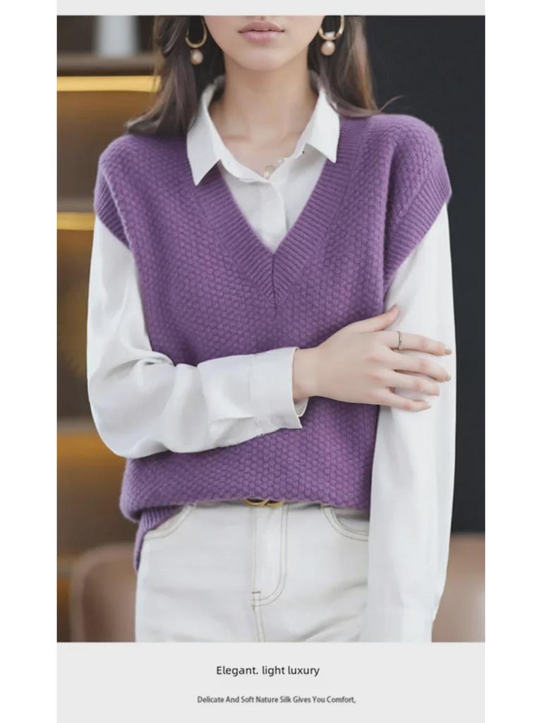 Женский мягкий вощеный трикотажный жилет - весна 2023 года, свитер с V-образным вырезом, жилет для весны и осени