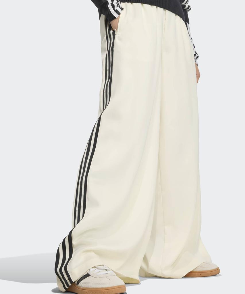 ADIDAS Satin Wide Leg Track Pants - Cream White:Black / Kd2542