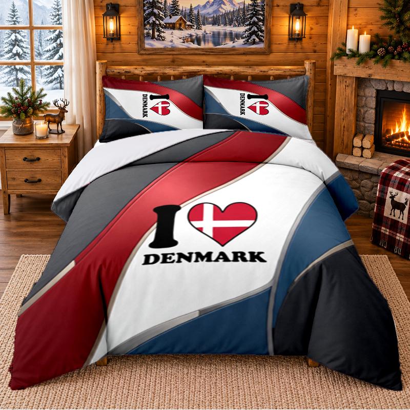 Printed 3Pcs Bedding Set Denmark Football Pattern Bed Sheet Pillowcase For Bedroom Decor