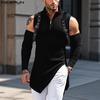 Men Zipper High Neck Cold Shoulder Irregular Casual Skinny T-Shirts Tops