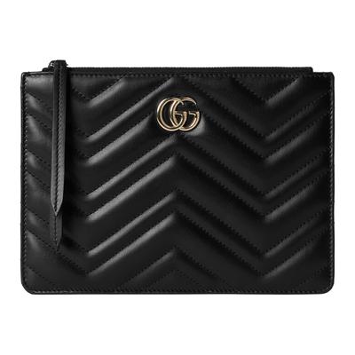 GG Marmont Светлое Золото Фурнитура Застежка-молния Кожаная Клатч Маленький Женский Черный