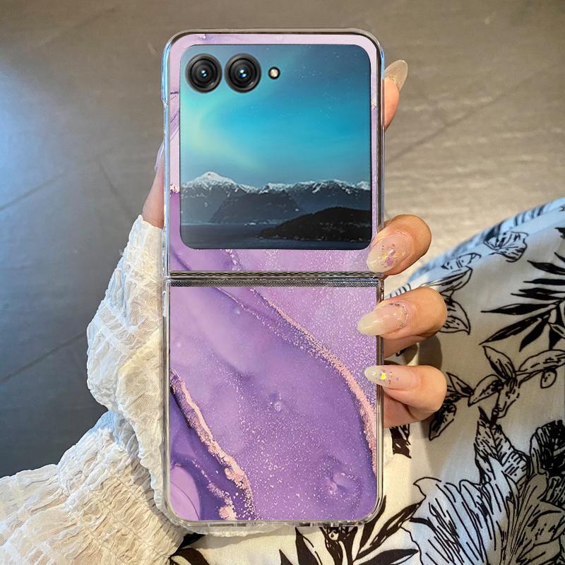 Marble Pattern Phone Case For Motorola Razr 60 40 50 Ultra Razr60 Razr50 Razr40 Shockproof Transparent Folding Hard Back Cover