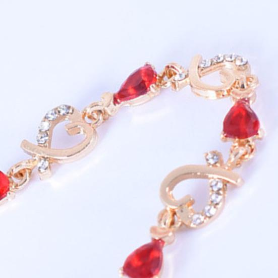 Женский браслет с сердцем и красными стразами, браслет-цепочка, ювелирный аксессуар