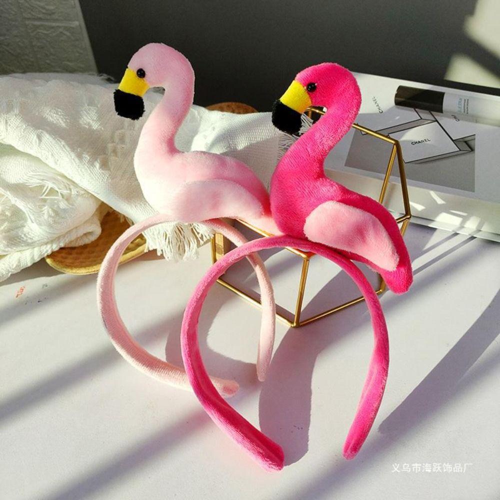 Korean Style Animal Hair Hoop Wash Face Plush Hair Hoop Cute Flamingo Headband Daily