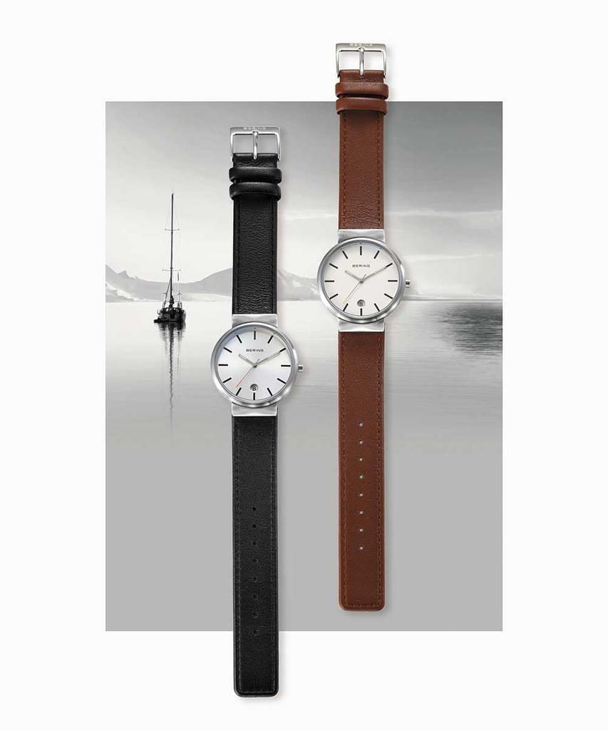 Bering Classic Скандинавские часы из простроченной телячьей кожи для мужчин и женщин, 11035-400-J [Официальный импорт]