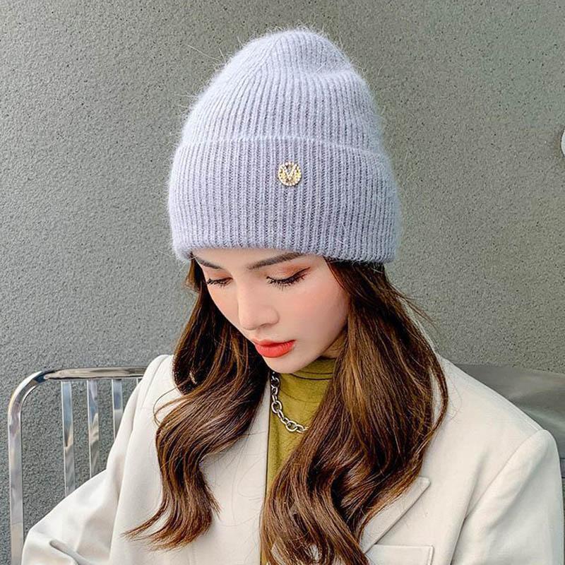 Осенне-зимняя вязаная шапка из меха кролика, шерстяная шапка с сеткой и буквами, модная теплая шапка для диких животных, осенне-зимняя защитная шапка для ушей