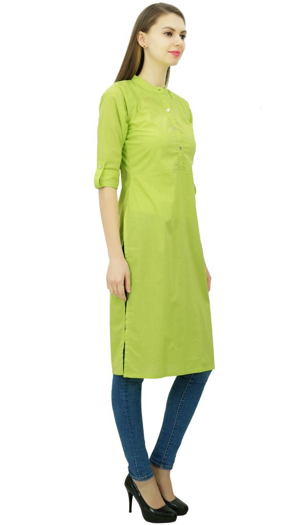 Phagun Cotton Plain Kurti Tunic Mandarin Collar Ethnic Casual Kurta Blouse