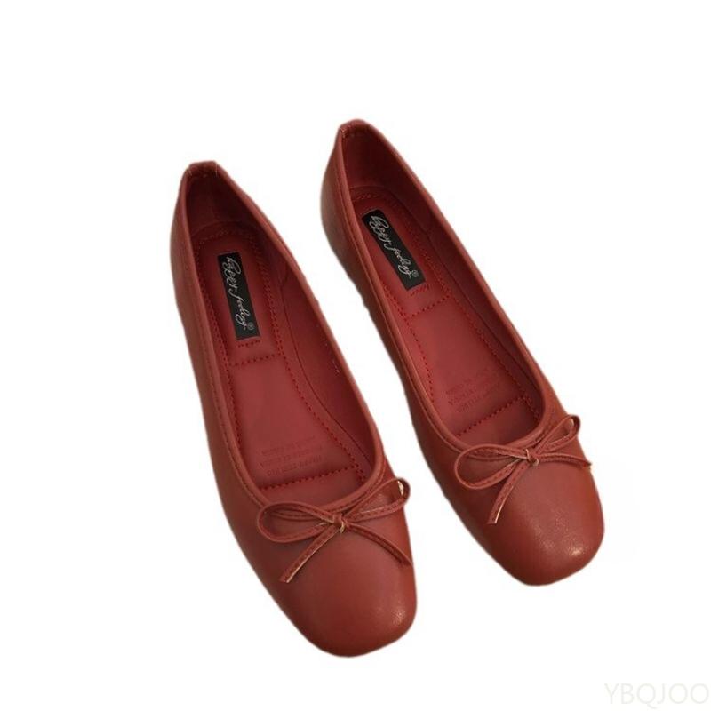 2025 Женские ретро туфли на мягкой подошве с круглым носком и неглубоким вырезом, балетки с элегантным бантом-бабочкой, прочные, удобные, повседневные