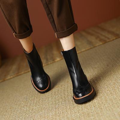 Модные осенне-зимние женские ботинки с круглым носком и толстым каблуком, женская обувь, однотонные ботильоны, обувь на платформе, ретро ботинки-броги челси