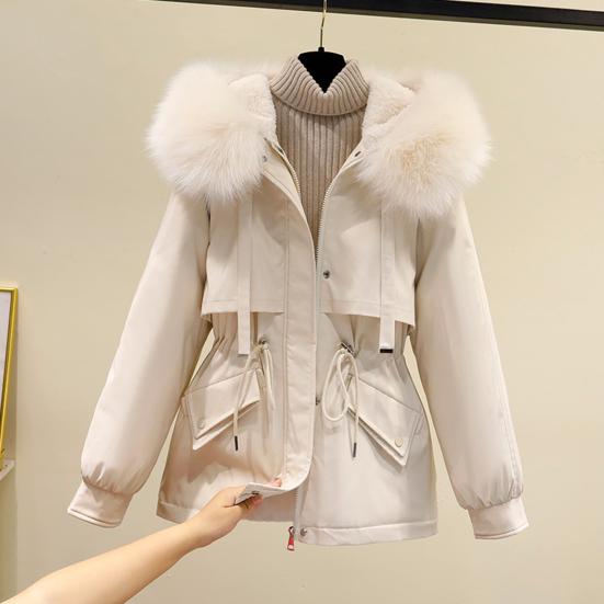 Длинные рукава на талии, застежка-молния, пуговицы, карманы, женское пальто, зимнее пальто из искусственного меха с капюшоном на флисовой подкладке, пуховик средней длины, женская верхняя одежда