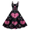 Women's Fashion Valentine's Day Printed Sexy Strapless Gothic Cocktail Dress Punk, Vintage Dress.