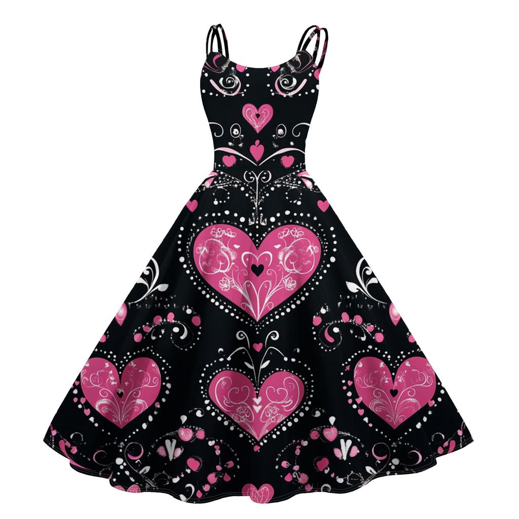 Women's Fashion Valentine's Day Printed Sexy Strapless Gothic Cocktail Dress Punk, Vintage Dress.