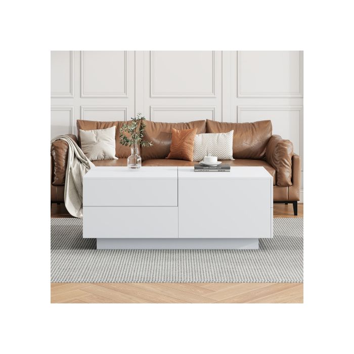 Table basse - MUVOE - Moderne - Plateau coulissant - 4 tiroirs - 90x55x45cm