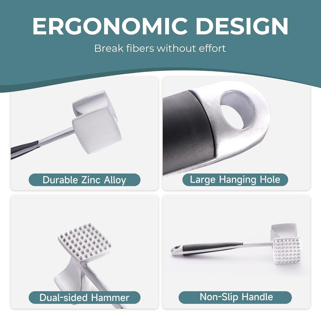 Молоток для отбивания мяса с удобной ручкой, двухсторонний молоток для кухни, мощный отбивной молоток для отбивания стейков, говядины и рыбы