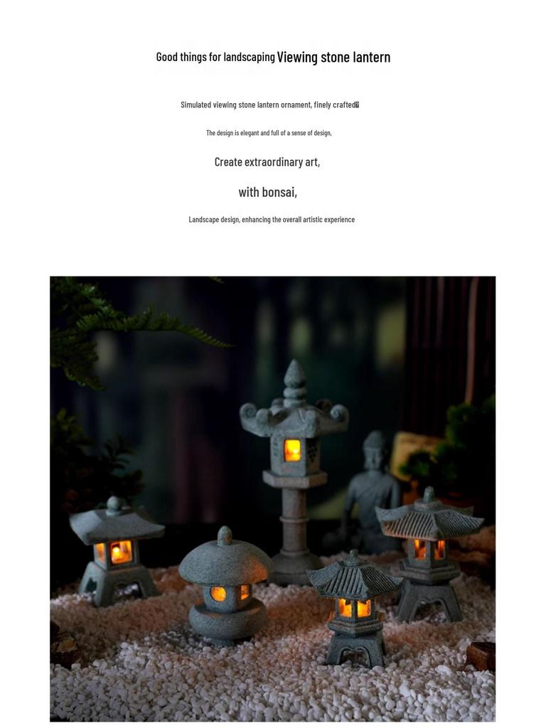 Envy Porcelain Stone Lantern: Small Chinese Pavilion Ornament for Desktop or Fish Tank Scenery.