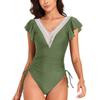 One Piece Bathing Suit For Women Deep V Neck Ruffles One Piece Bikini Backless Swimming Suit