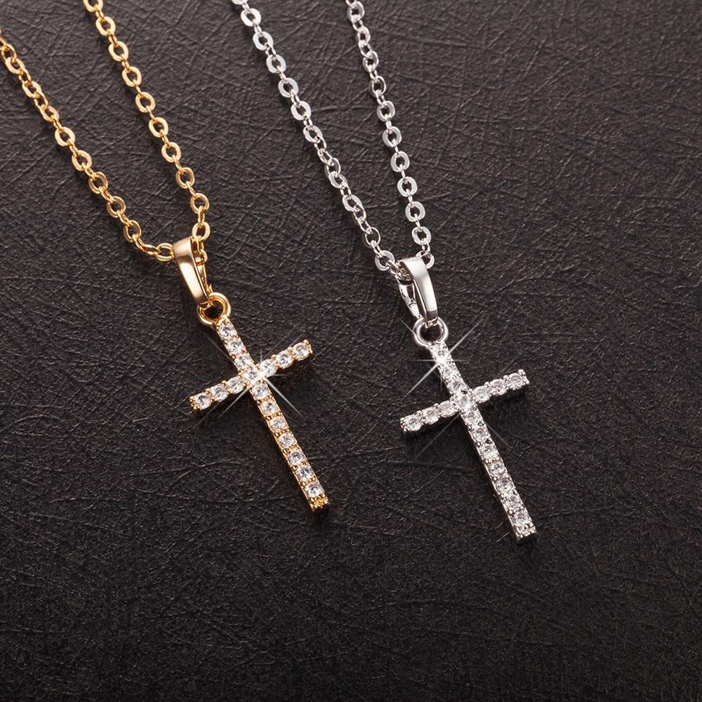 Shiny Zinc Zinc Alloy Rhinestone Pendant Cross Korean Style Cross Necklaces Women Necklaces Clavicle Chains