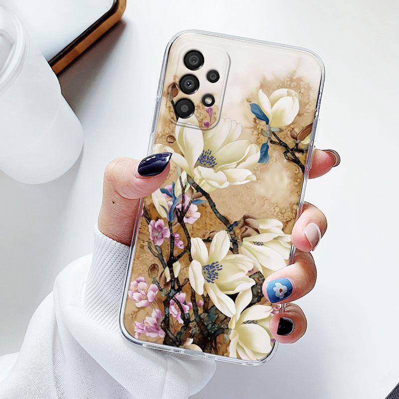 Чехол для телефона Samsung A53 5G A33 Цветочный силиконовый чехол для Samsung Galaxy A73 Fundas Coque Прозрачный мягкий Capas Цветочный ТПУ
