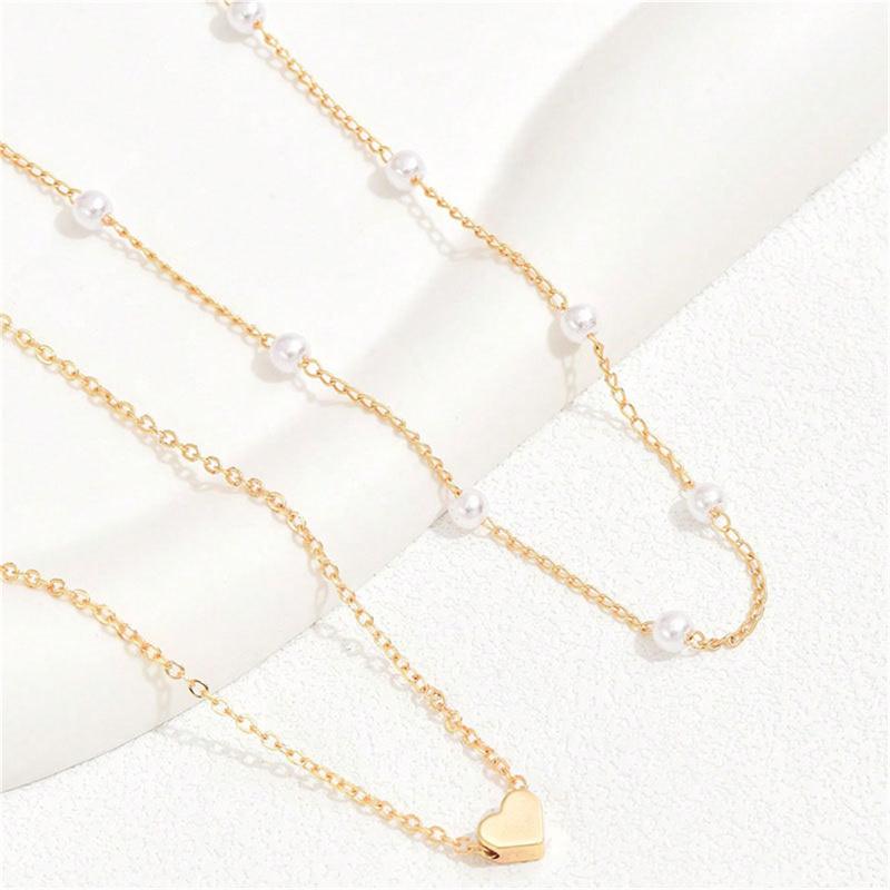 European and American Pearl Love Necklace Versatile Pearl Multi-layer Pendant Collarbone Chain For Women
