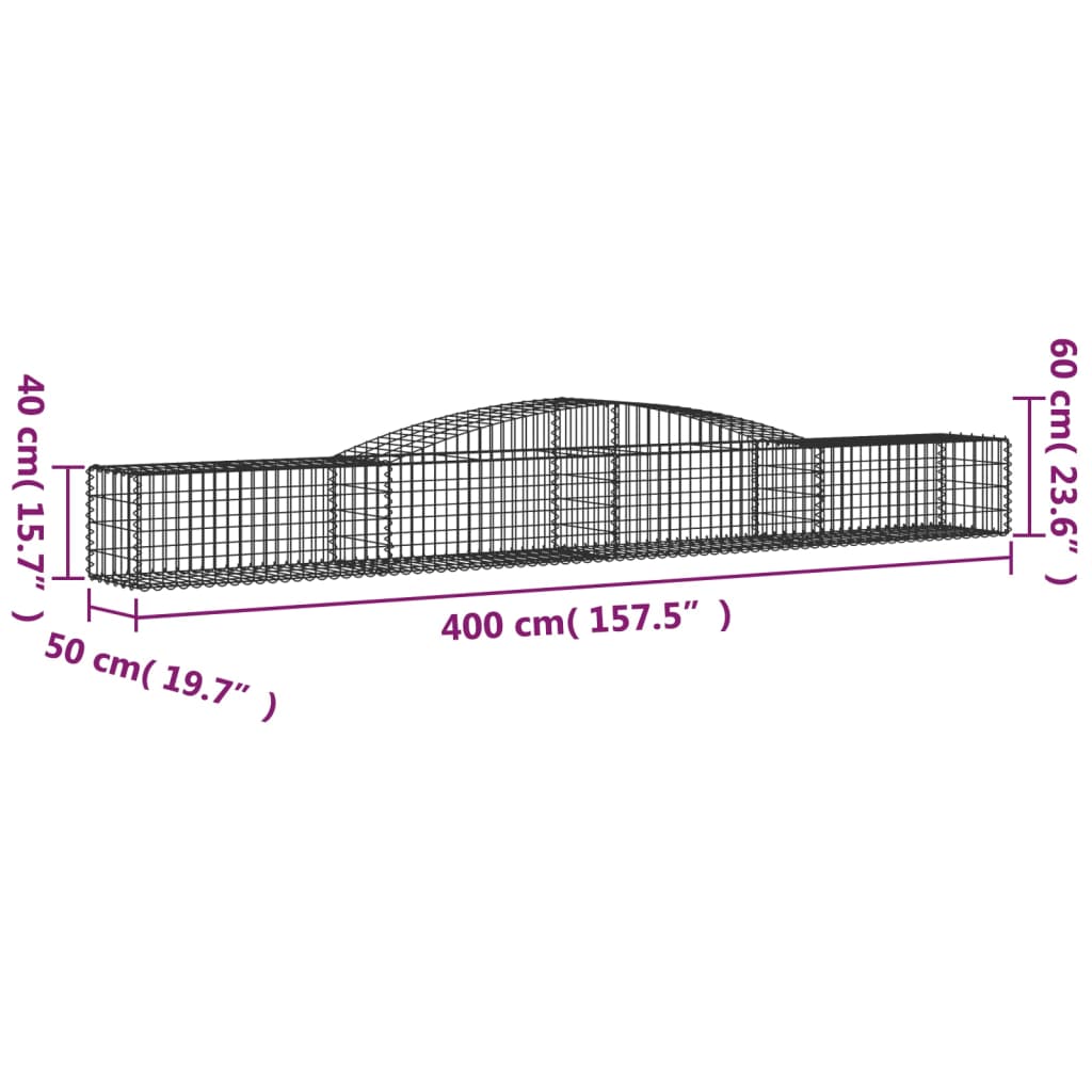 Vidaxl Kosze Gabionowe, 7 Szt, 400X50X40/60 Cm, Galwanizowane Żelazo