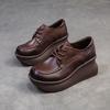 Johnature Genuine Leather Wedges Shoes Versatile Casual Round Toe Thick Soled Women's Platform Shoes