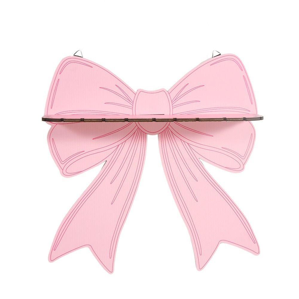 Pink Bow Wall Mounted Shelf Wooden Holder Wood Storage Rack Wall Storage Holder Girls Room