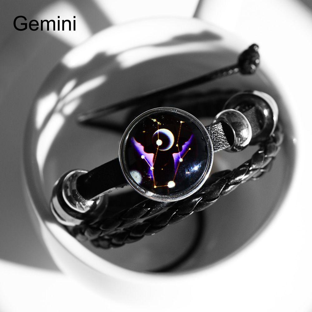 Adjustable Men Women 12 Constellation Zodiac Signs Bracelet Luminous  Braided Print Leather