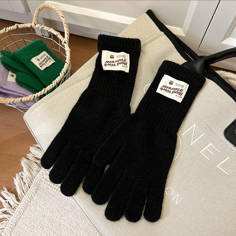 Touchscreen Exposed Finger Solid Color Warm Knit Long Windproof Five Finger Cycling Korean Version Trendy Versatile Women Gloves