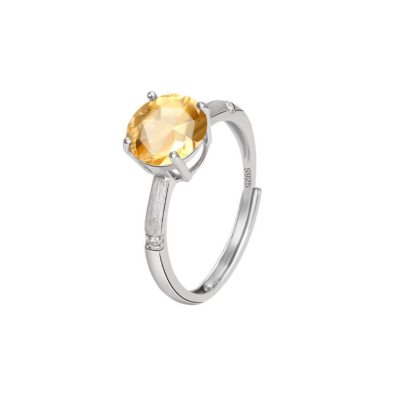 S925 silver inlaid treasure ring, natural garnet citrine single stone design, wire drawing process, high-end gift for women