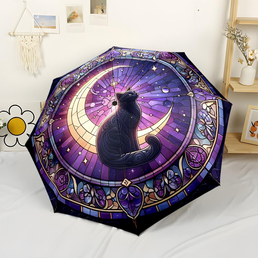 Moonlit Cat Garden Outdoor Automatic Umbrella Compact 8-Rib Design Sturdy Construction Durable Everyday Carry Umbrella Elegant Women's Umbrella