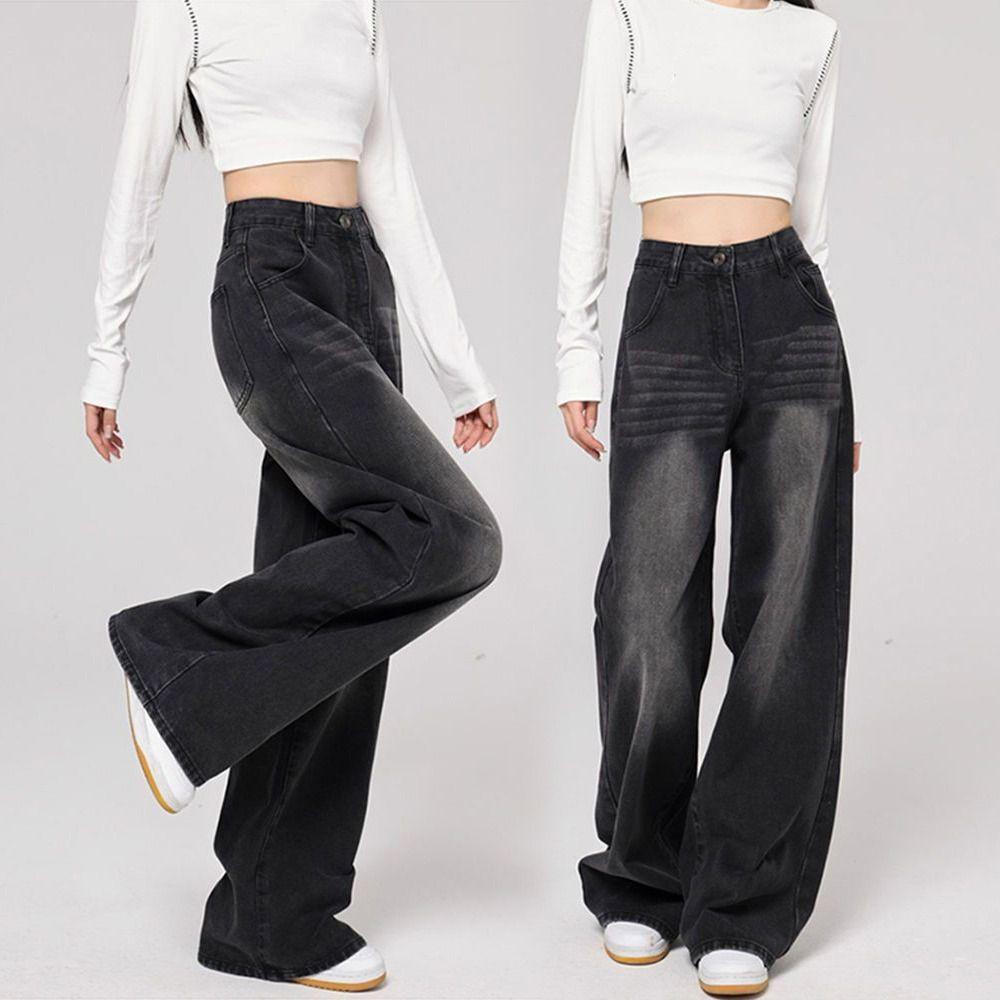 High Waist Y2K Jeans Straight Leg Cowboy Trousers Fashion Baggy Denim Pants  Girls Lady