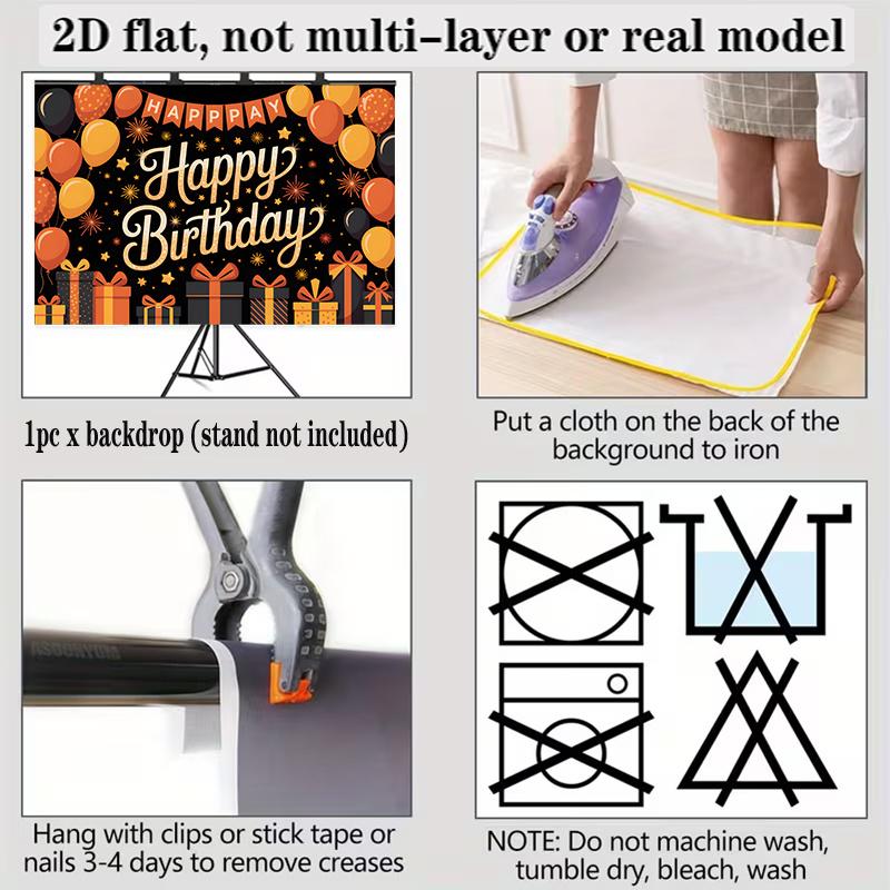 Orange Birthday Banner, Colorful Photo Backdrop Wall Decor for Party