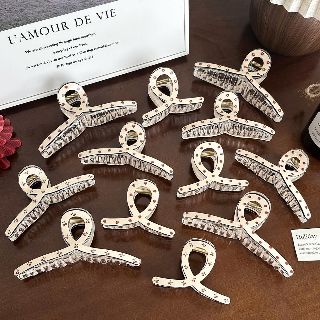 Трендовые большие заколки-крабы для волос с цветочным и клубничным принтом для женщин