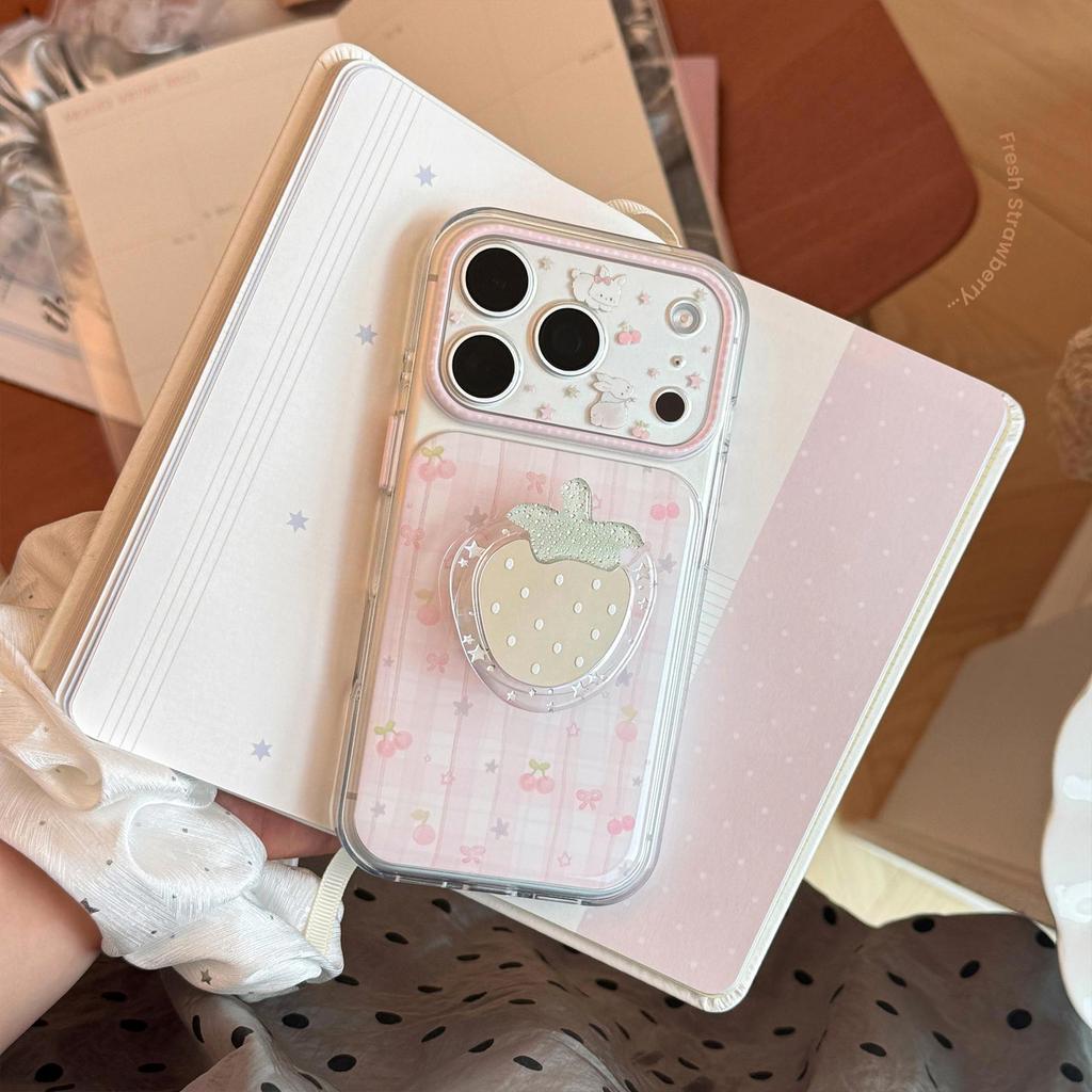 Креативный чехол-подставка с клубникой для iPhone 16, iPhone 17 и iPhone 17 Pro Max