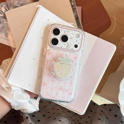 Креативный чехол-подставка с клубникой для iPhone 16, iPhone 17 и iPhone 17 Pro Max