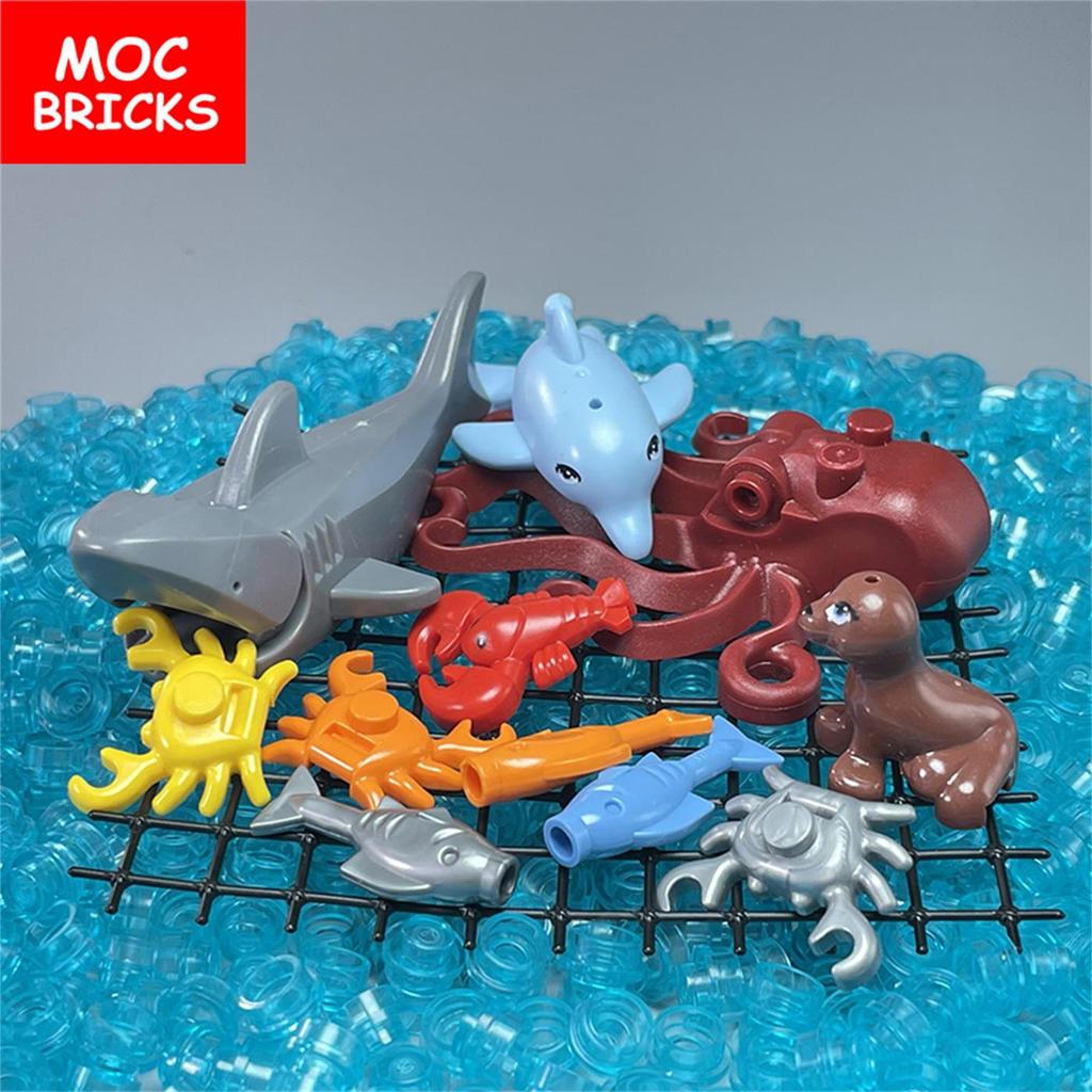 Набор MOC Кирпичи Рыболовная сеть Морские Животные Дельфин Маленькая Акула Тюлень Кит Образовательные Строительные Блоки Игрушки Подарки для Детей