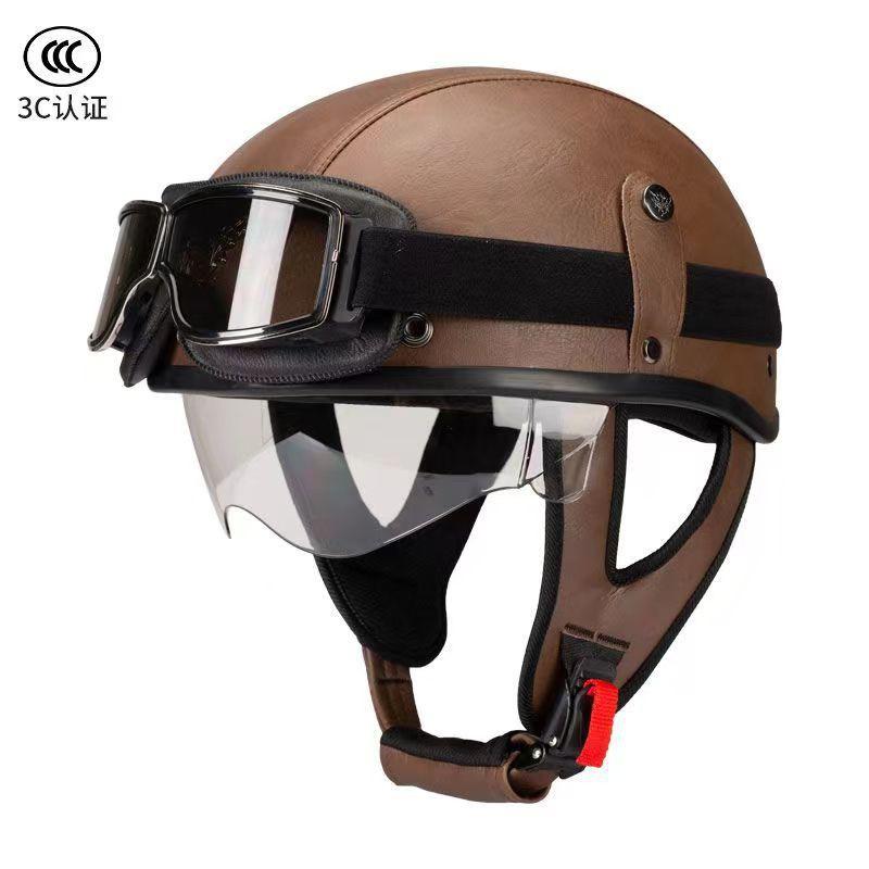 Vintage Cruiser Motorcycle Helmet ABS Half Face Men Women Adults Breathable Safety