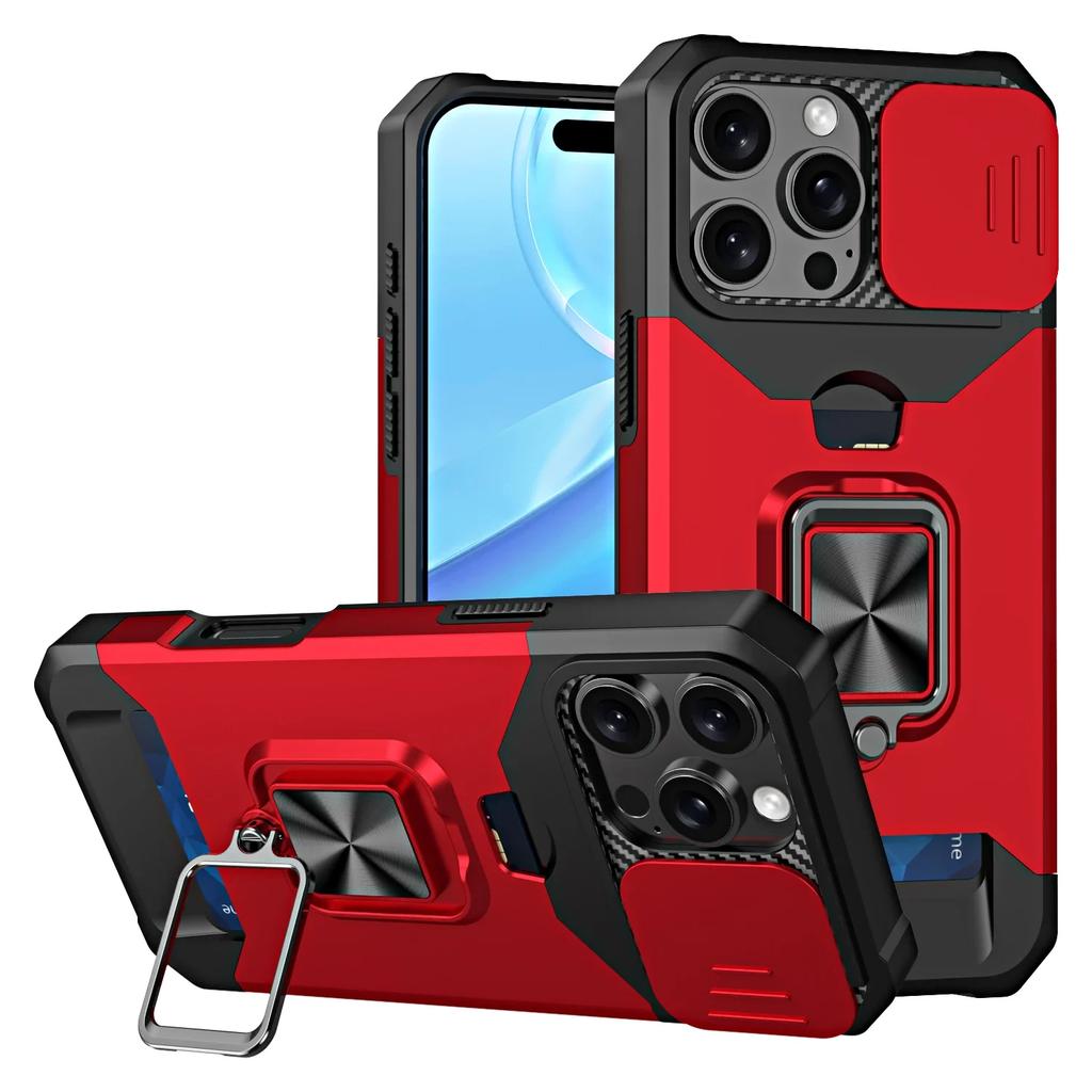 Защитный чехол для телефона IPhone 16 15 14 13 12 11 Pro Max с кольцом-подставкой, карманом для карт и защитным окошком для камеры, военного качества