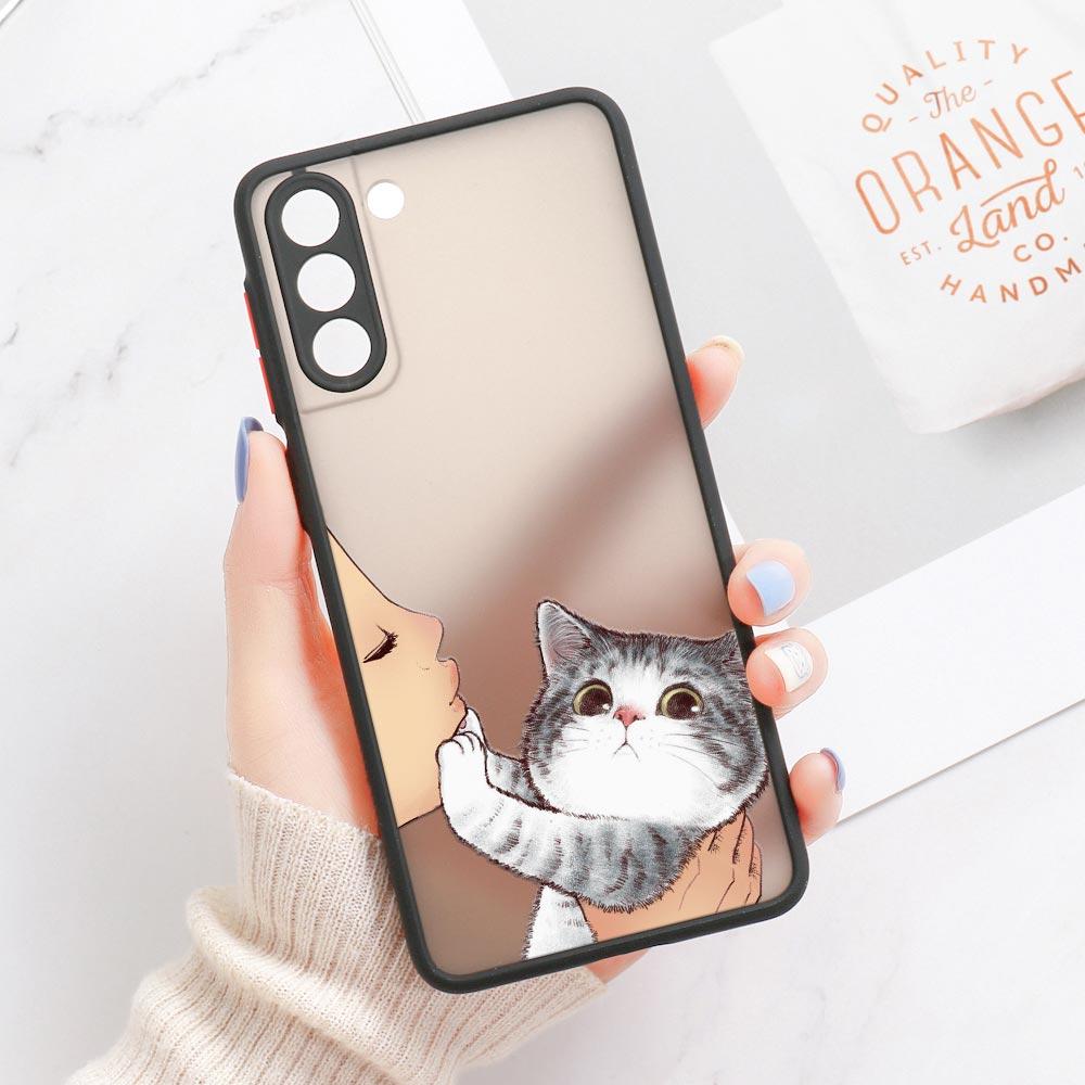 Кот отказывается целоваться Матовый прозрачный чехол для Samsung S23 5G Чехол Galaxy S20 S21 FE S22 S24 Ultra S10 Lite S9 Plus Милый силиконовый чехол