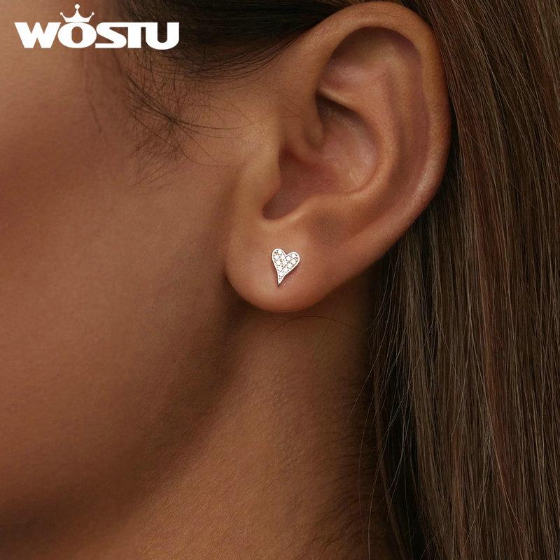 WOSTU Серьги-гвоздики в форме сердца из стерлингового серебра 925 пробы, милые универсальные серьги Grace, повседневная одежда для женщин и девочек, подарок, ювелирные украшения