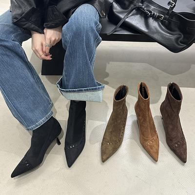 Модные женские ботильоны SUOJIALUN 2025 нового бренда, модные ботильоны челси с острым носком, на тонком высоком каблуке, повседневные уличные туфли-лодочки S