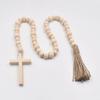 Wood Bead Garland with Tassels Farmhouse Beads Religious Wood Bead