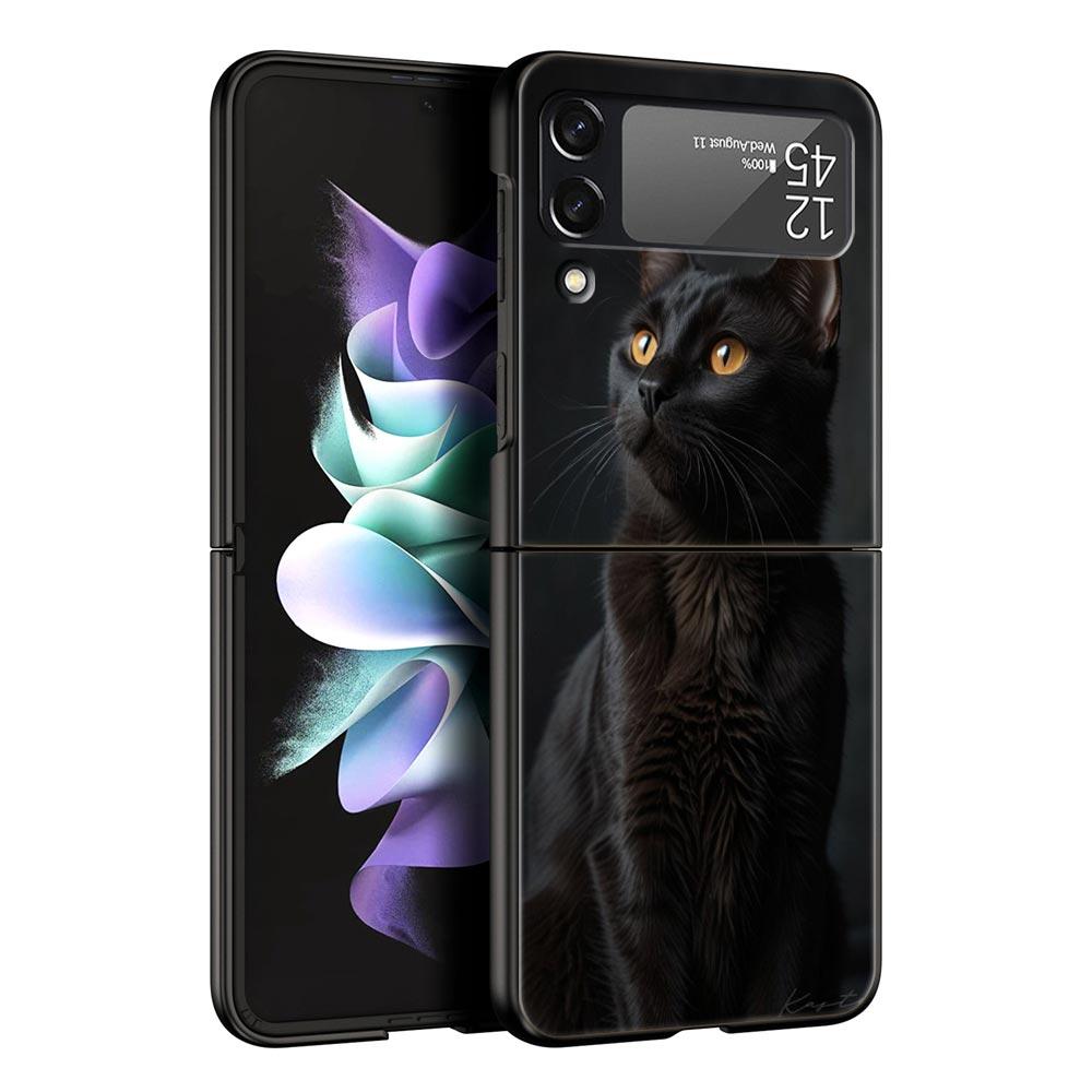 Чехол для телефона Samsung Galaxy Z Flip 3 4 5 6 Складной Черный Корпус Черный Кот Для Samsung Z Flip4 Flip5 ПК Жесткая Крышка