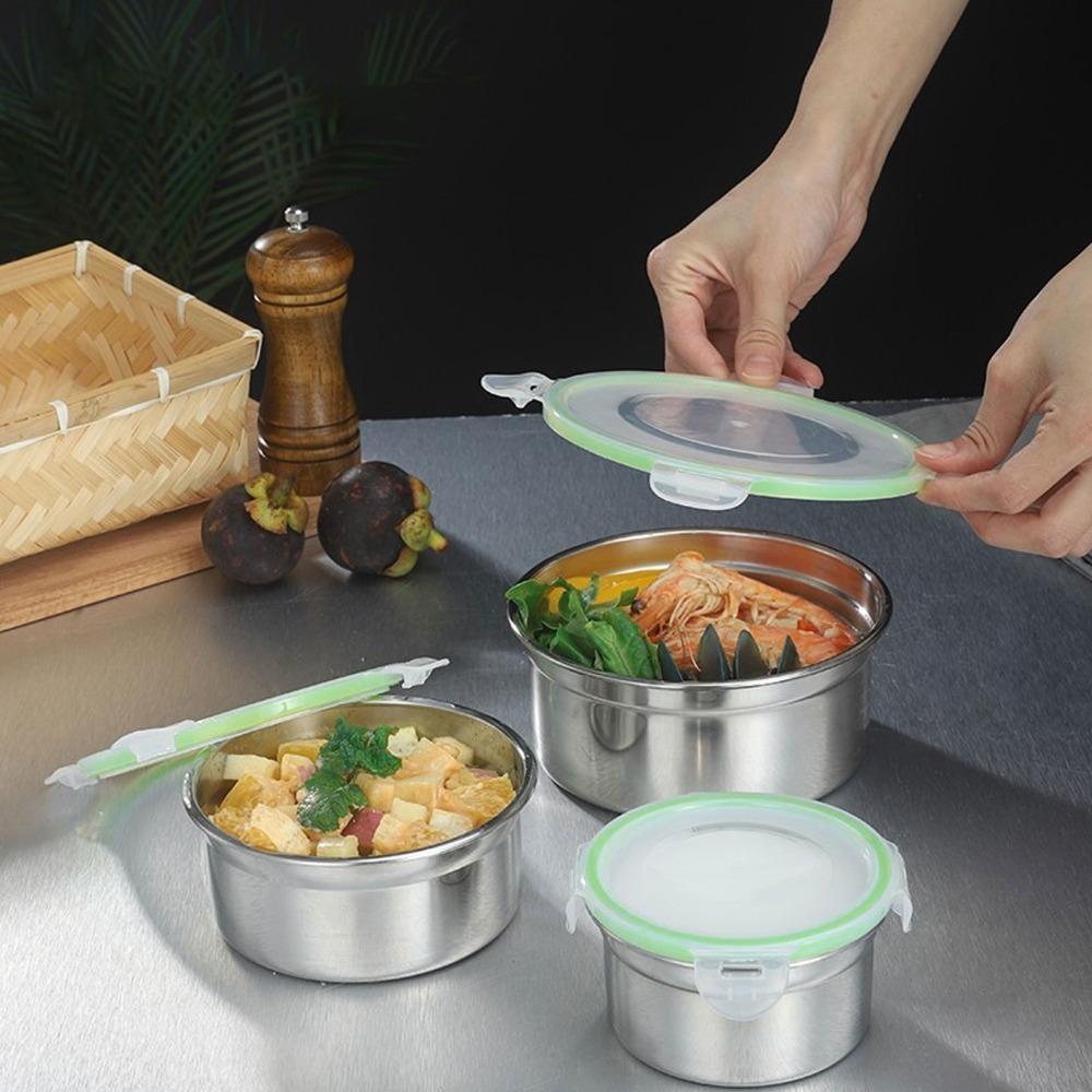1Set Rustless Steel Food Container Smooth Inner Food Container Storage Box Office Meal Prep