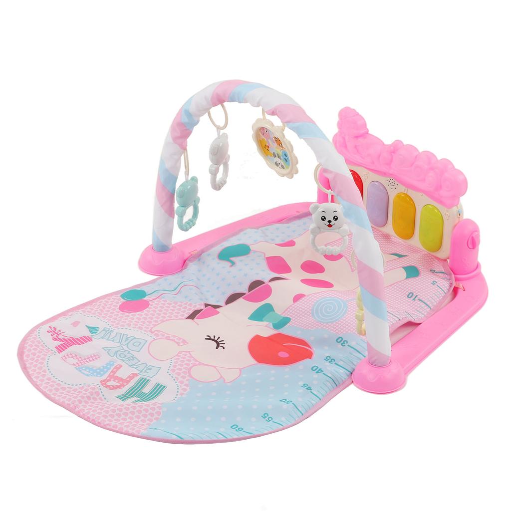 Baby Gym Play Mat Learning Sensory Sound Light Infant Kick Play Piano Mat with Rattles Toy Pink for