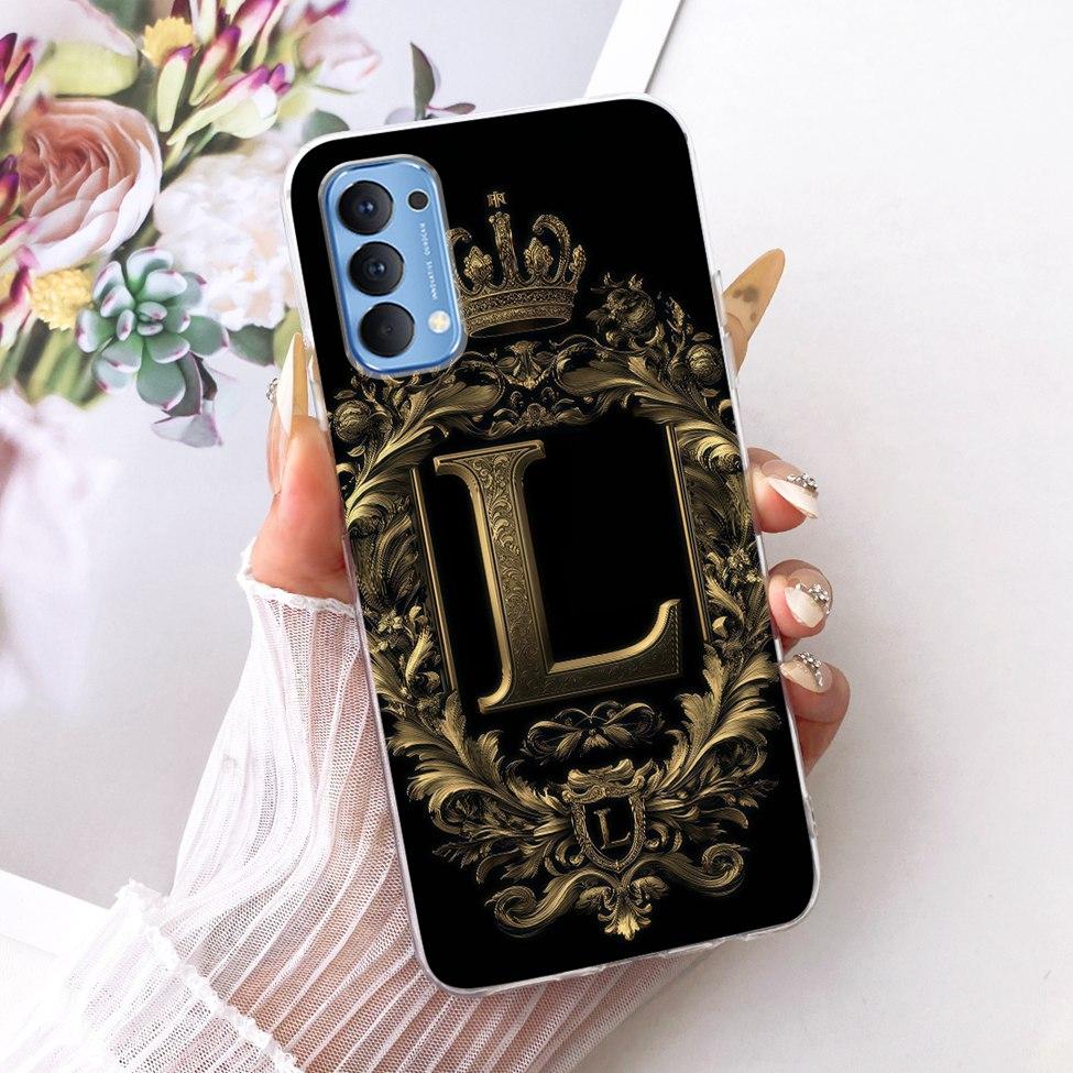 Transparent For Oppo Reno4 4G Case CPH2113 Luxury Crown A-Z Letters 2D Flat Pattern Soft Bumper For Oppo Reno 4 4G Phone Case