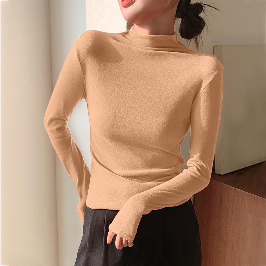Women's Solid Color Solid Color Semi High Neck Slim Fit Base Shirt With Long Sleeve Tight T-shirt