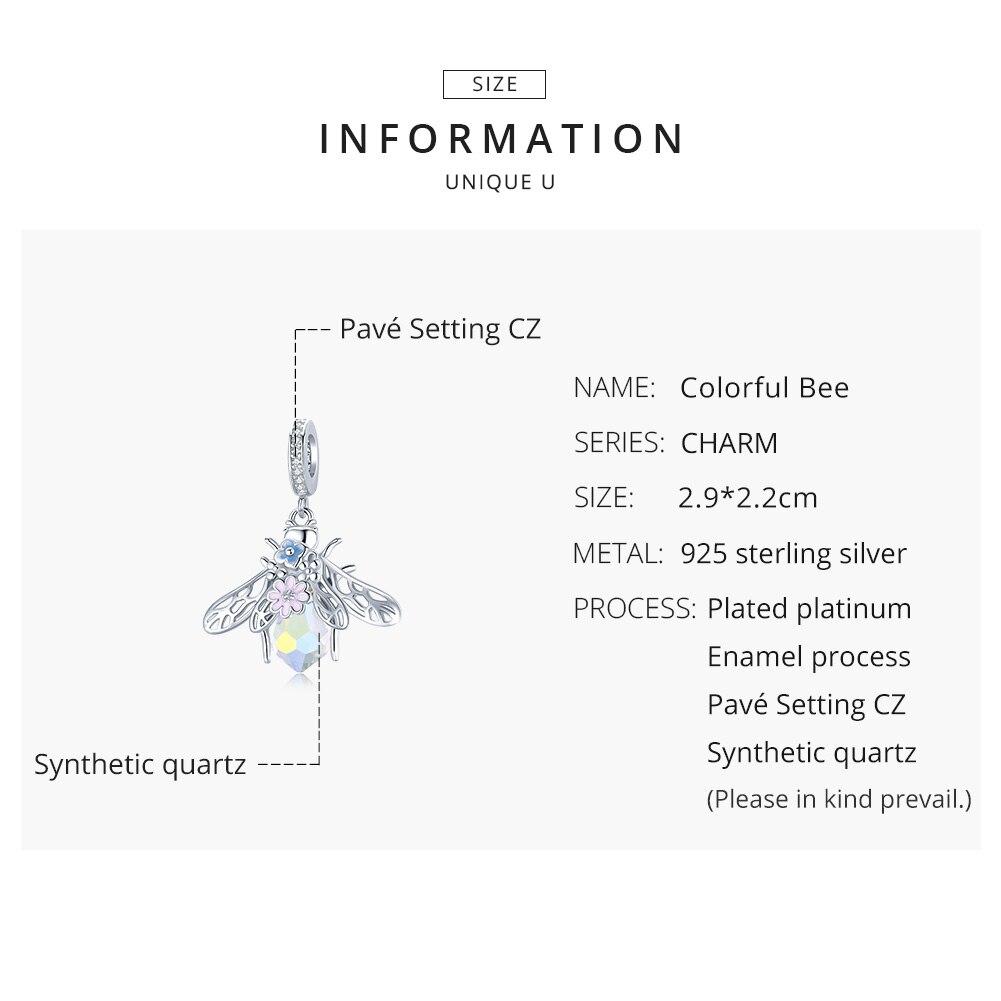 BAMOER Аутентичные стерлингового серебра 925 пробы красочные пчелы прозрачные бусины с фианитами подвеска для браслета DIY изготовления ювелирных изделий