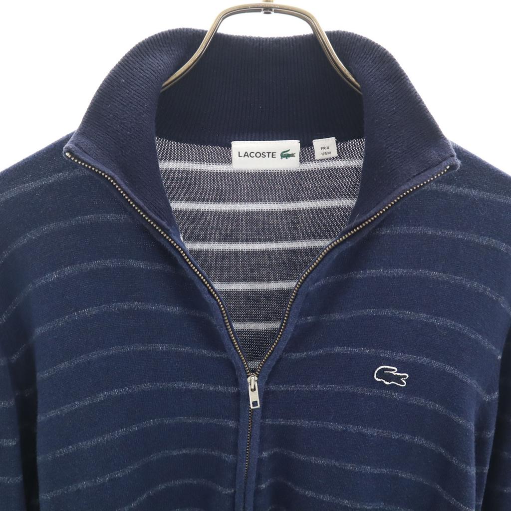 Lacoste Узор по краю Лонгслив Вязаный На молнии Куртка M Темно-синий Мужской Б/у